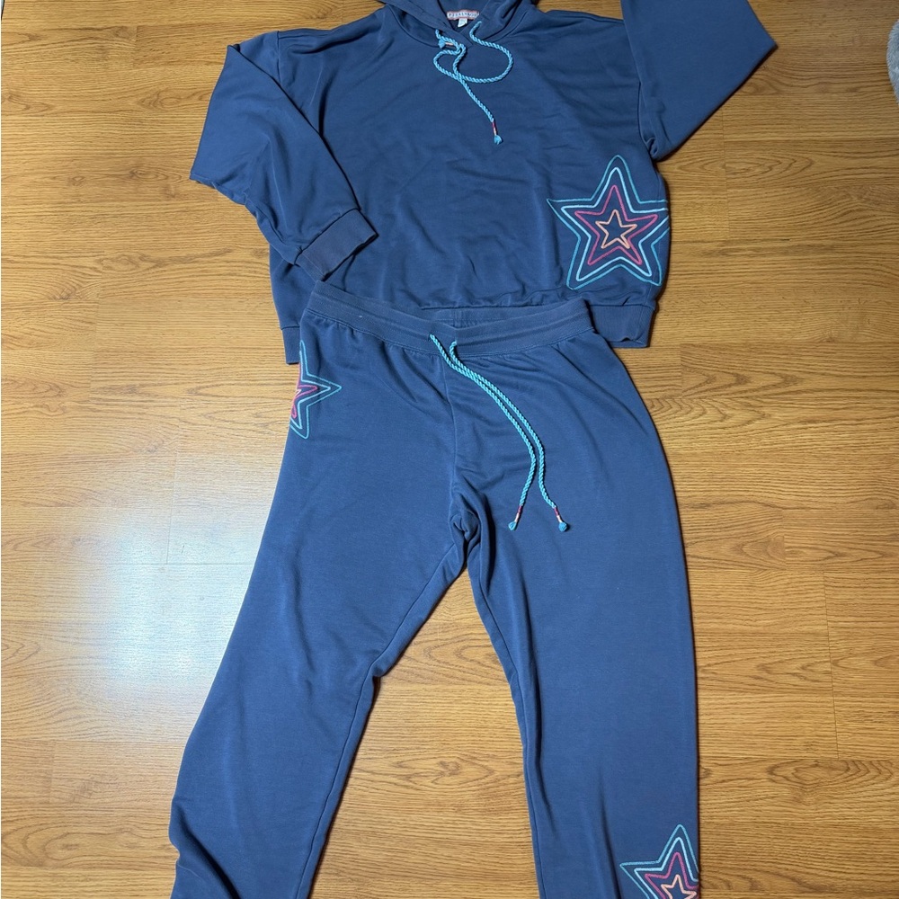 P.J. Salvage Navy Star Appliqué Sweatshirt & Joggers Set